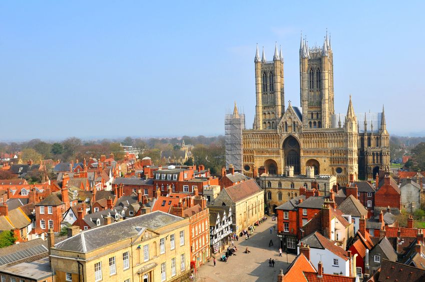 view of lincoln cathedral over rooftops