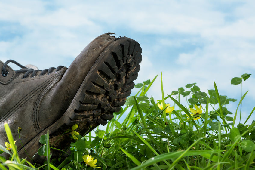 muddy boot on grass